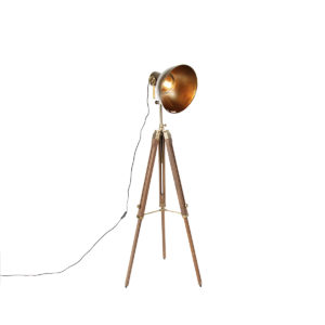 Průmyslová stojací lampa stativ bronz se dřevem – Mangoes