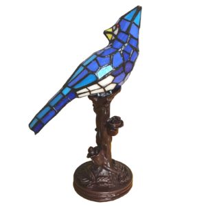 Stolní lampa 5LL-6102BL pták, modrá styl Tiffany
