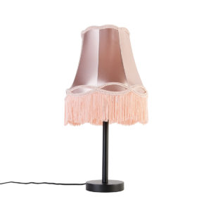 Klasická stolní lampa černá s odstínem babička růžová 30 cm – Simplo