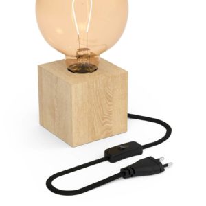 Calex stolní lampa tvar krychle s dřevěnou dýhou