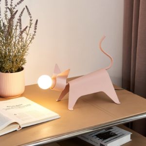 Lucande Idalina LED stolní lampa, kočka, růžová