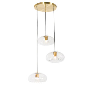 Art Deco závěsná lampa zlatá se skleněným kulatým 3-světlem - Ayesha