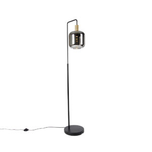 Stojací lampa černá se zlatem a kouřovým sklem včetně PUCC – Zuzanna