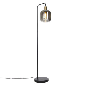 Chytrá stojací lampa černá se zlatým a kouřovým sklem včetně WiFi A60 – Zuzanna