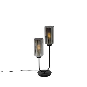 Stolní lampa Art Deco černá s kouřovým sklem 2-světelná - Laura