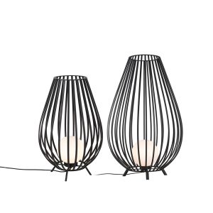 Sada stojacích lamp černá s opálem 110 cm a 70 cm – Angela