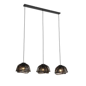 Orientální závěsná lampa černá bambusová 3-světelná – Pua