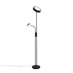 Černá stojací lampa včetně LED a stmívače s lampičkou na čtení - Kelso