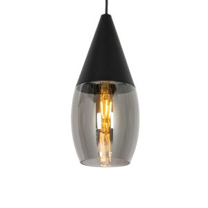 Moderní závěsná lampa černá s kouřovým sklem – Drop