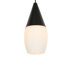 Moderní závěsná lampa černá s opálovým sklem – Drop
