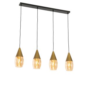 Moderní závěsná lampa zlatá s jantarovým sklem 4-light – Drop