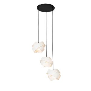 Moderní závěsná lampa bílá 3-světelná – Látková
