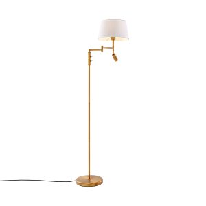 Bronzová stojací lampa s bílým stínidlem a nastavitelnou lampou na čtení – Ladas