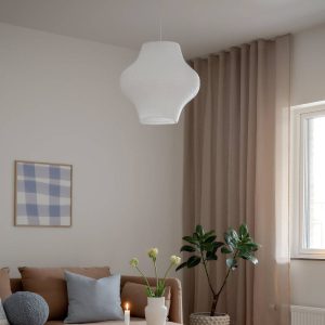 PR Home závěsné svítidlo Sani, Ø44,5 cm, bílé, bílý závěs, E14